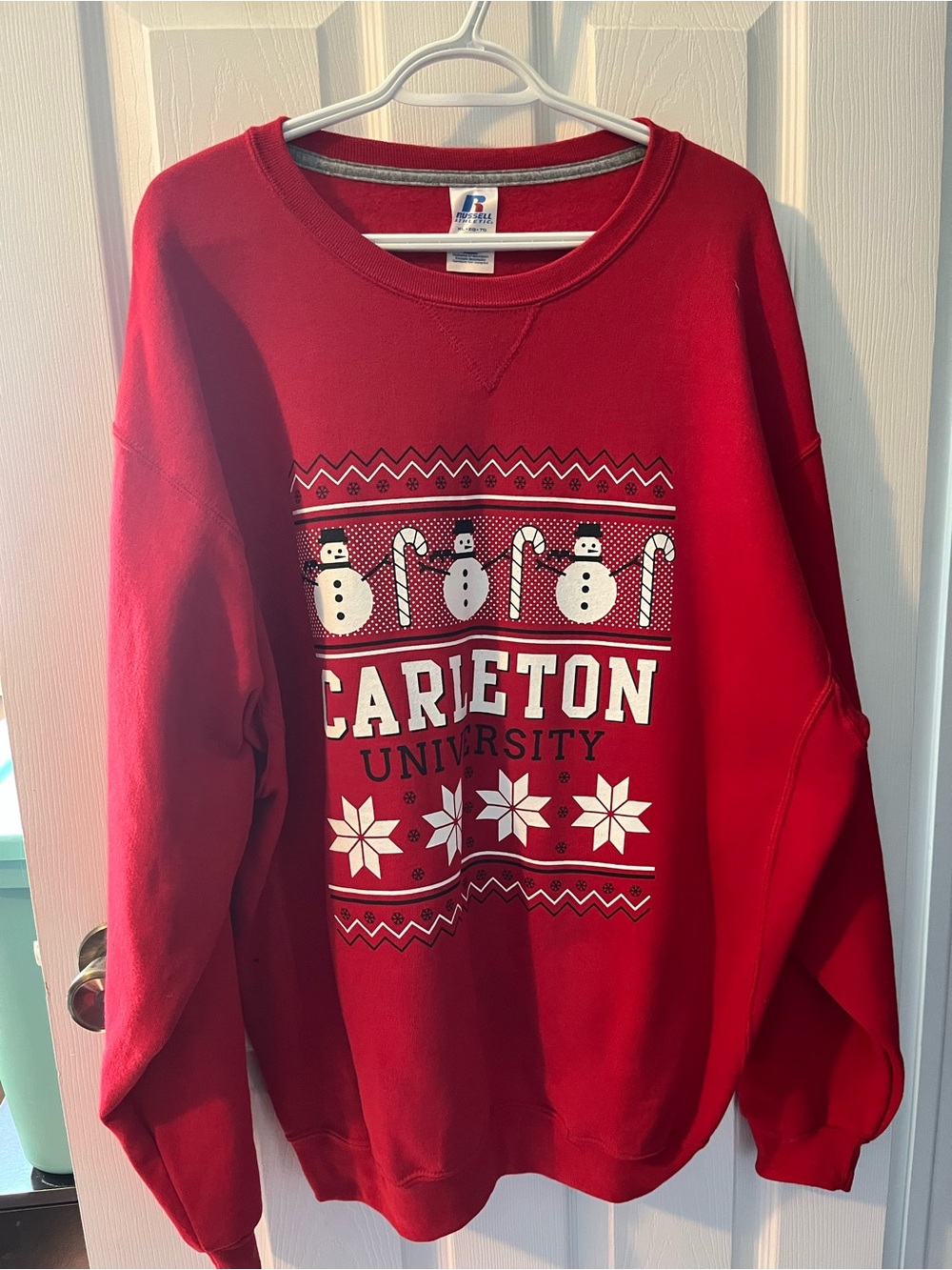 Russell Athletic Red Carleton University Holiday Crewneck Sweatshirt - Size XL